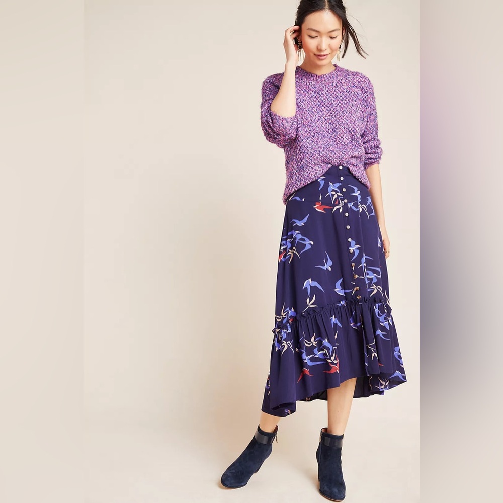 Anthropologie Merida Flounced Midi Skirt in size 12